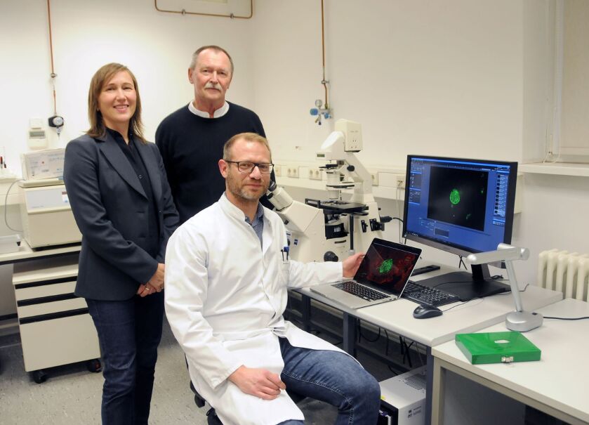 Ildiko Rita Dunay und Karl-Heinz Smalla untersuchen den Toxoplasmose-Parasiten gemeinsam mit Daniel Lang - (c) Melitta Dybiona