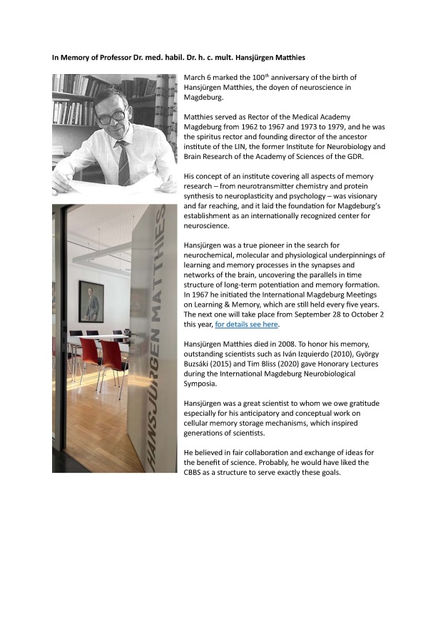 In Memory of Professor Hans Jürgen Matthies
